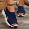 Women's Knit Upper Sandals, Breathable Peep Toe Elastic Slip On Shoes, Comfy Outdoor Sporty Sandals