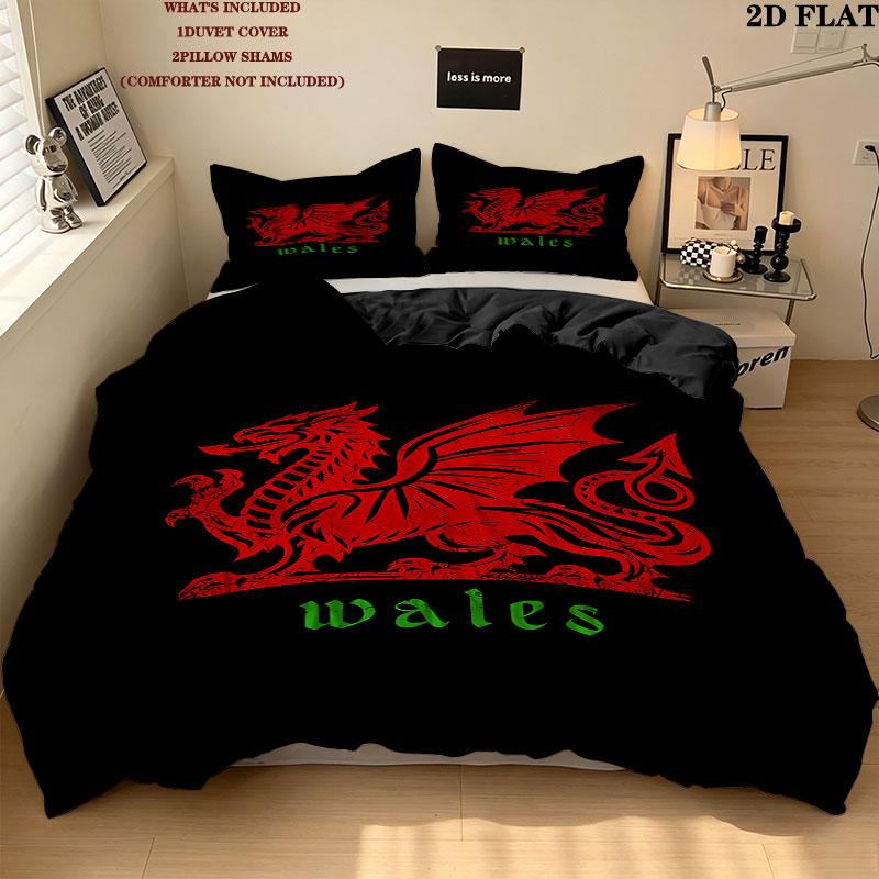 Y Ddraig Goch Pattern Bedding Quilt Set Quilt Cover Pillowcase Home Birthday Gift(1 * duvet cover + 2 * pillowcase, without core)