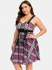 Rosegal Плюс размер Клетчатое платье на шнуровке на молнии с пряжками в форме сердца Платье-комбинация