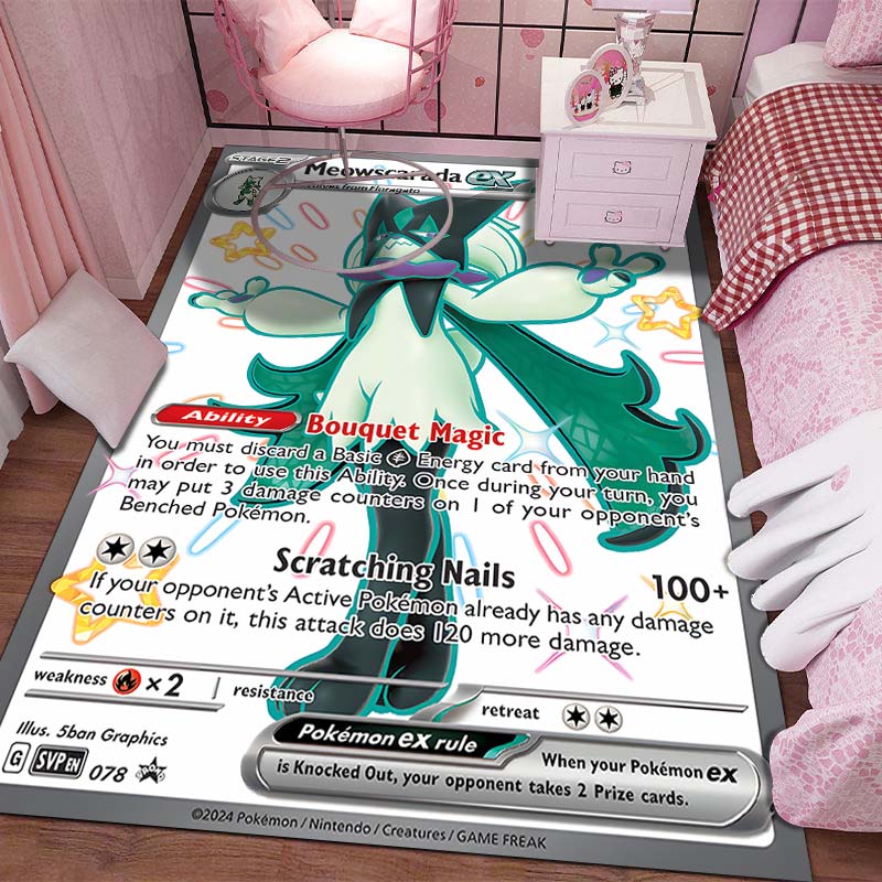 3D Cartoon P-Pokemon Meowscarada Pattern Carpets for Living Room Bedroom Bedside Floor Mat Area Rug Home Decor Next Day Shipping