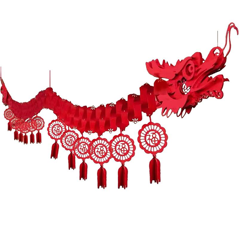 Chinese New Year Decorations 2024 Banner Chinese Dragon Decorations Banner with 12 Lucky FU Charms Lunar New Year Party Favors