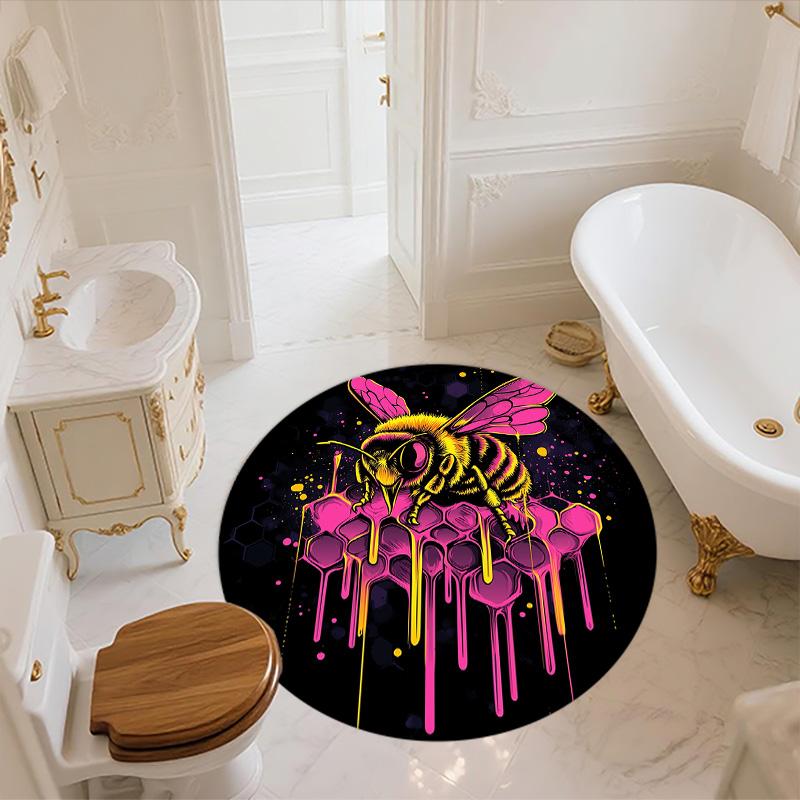Pink Bee,Round Area Rug,Carpet Rug for Living Room Bedroom Sofa Playroom Decor,Non-slip Floor Mat