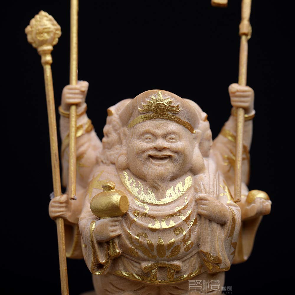 Hanro Art Sculpture Buddhist Statue, Three-Faced Daikokuten, Bringing Good Fortune and Fortune To the Seven Gods of Fortune (6cm High X 4cm Wide X