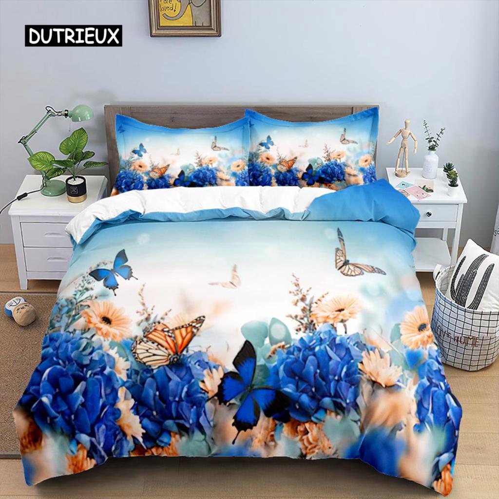 Комплект пододеяльника с бабочками Полиэстер 3D Фиолетовый комплект постельного белья с бабочками Мечтательная ночь Пододеяльник с бабочками Кинг-сайз Чехол для одеяла