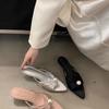 Low-heeled Women's Cool Slippers Summer 2025 New French Pointed Open-toed Pearl Temperament Cool Slippers Women