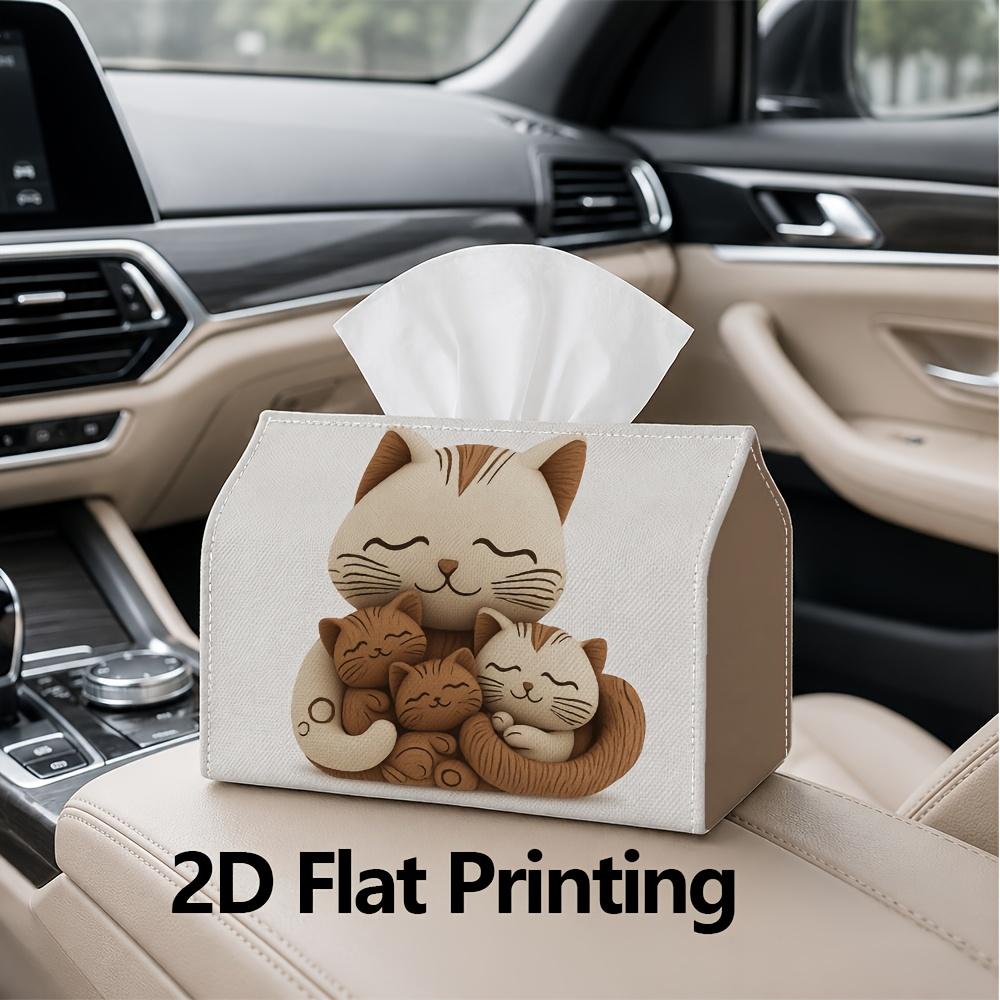 1pc, 2d Flat Printing, Tissue Box Cute Cat Family Design Pattern Printed Tissue Box, Suitable for Bathrooms, Living Rooms, Bedrooms, Dressing Tables,