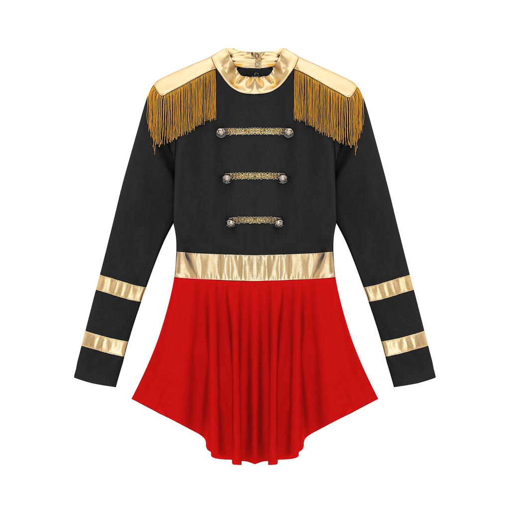 Women's Circus Ringmaster Costume Carnival Outfits Long Sleeve Keyhole Fringed Shoulder Dress
