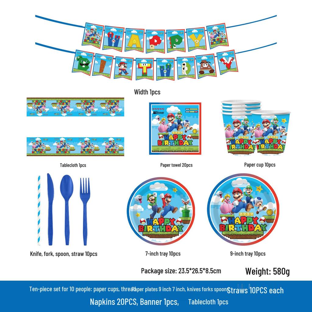 Одноразовые бумажные стаканы и тарелки с темой Марио для вечеринок по случаю дня рождения