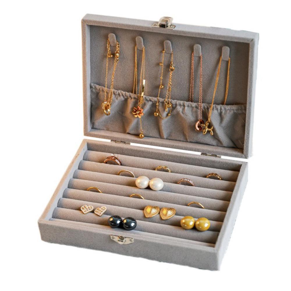 Dustproof Jewelry Storage Box Flip Lid Divided Necklace Tray Classification
