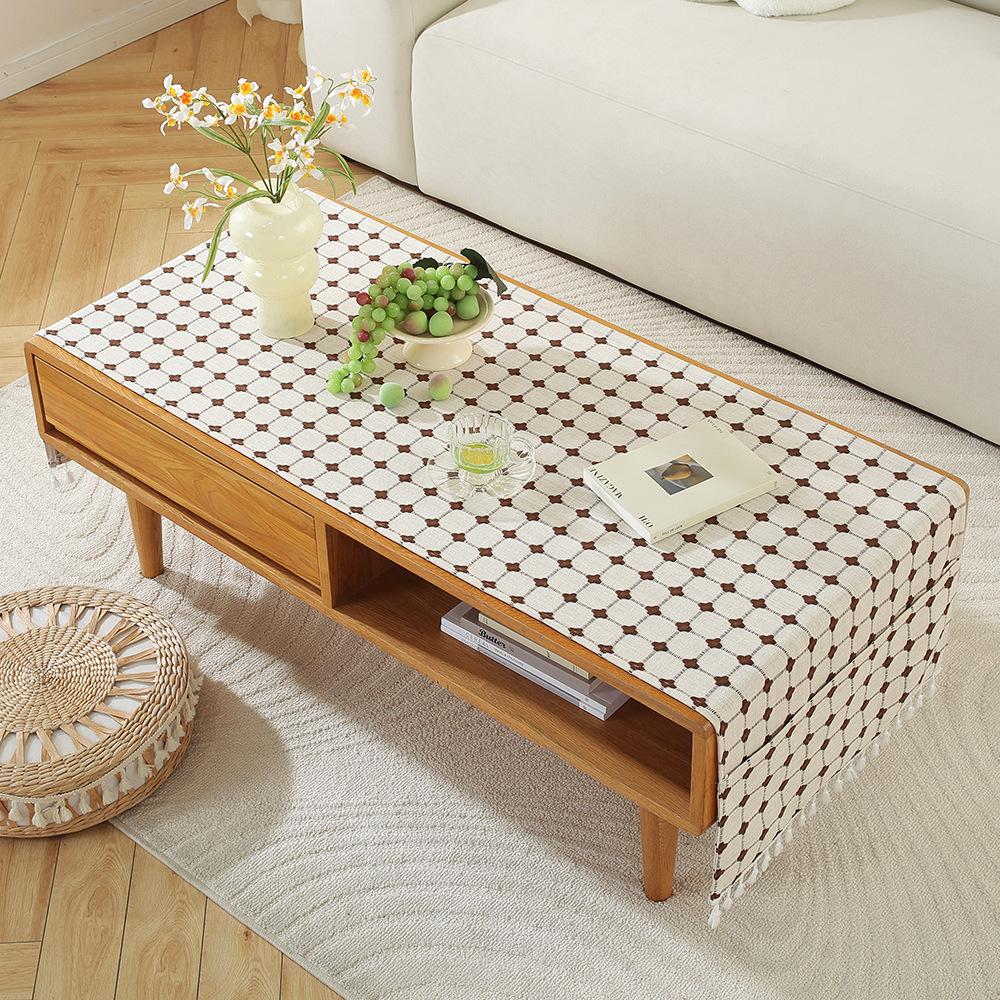 Rectangle Tablecloth Coffee Table Mat Table Mat Fabric Embroidery Jacquard Tassel Household Dust Cover