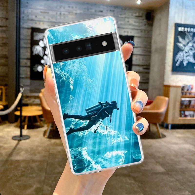 Phone Case For Google Pixel 9 8 7 6 9A 8A 7A 6A 5 4 5A 4A 3A Pro XL Soft Clear TPU Transparent Cover Diver Diving