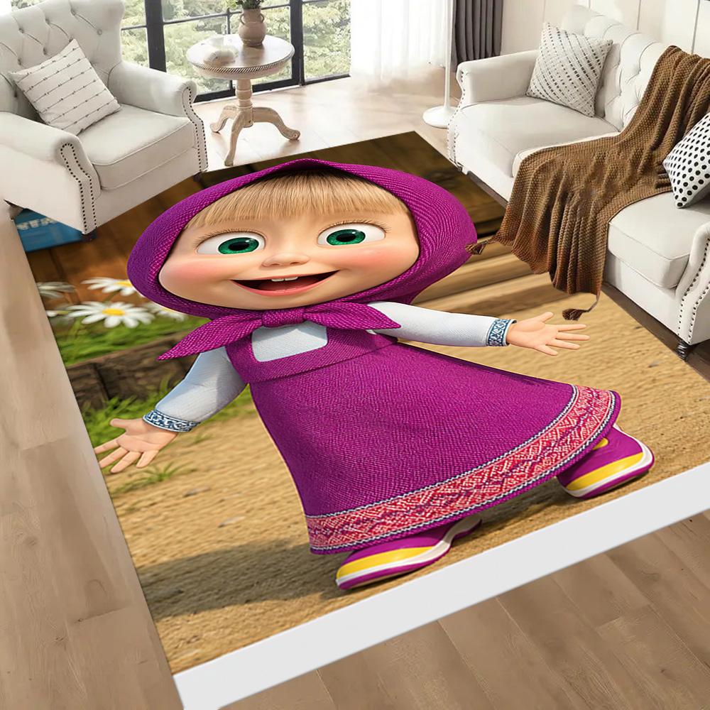 Masha Bear Floor Rug Office Rug Perfect for Dining Room Dormitory Bedrooms Playrooms Anti-slip Rug Anime Office Decor Birthday/Christmas Gift