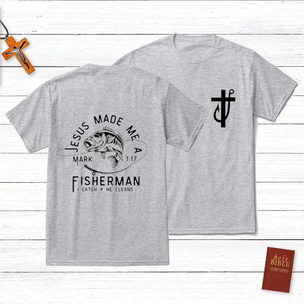 Jesus Made Me A Fisherman TShirt Mens and Womens Short Sleeve Cotton Tees Retro HipHop Tops Summer Blouse Men Clothing