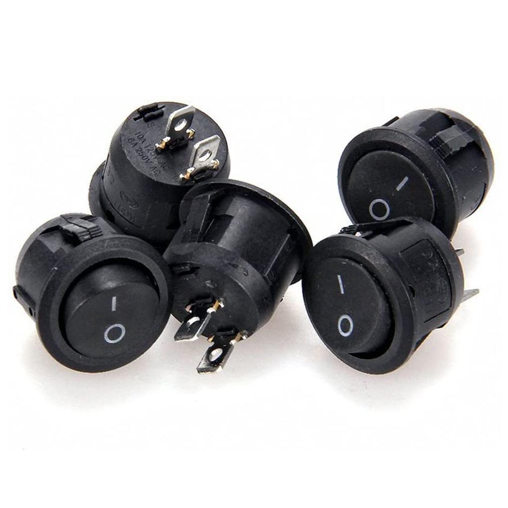 5 шт. круглый клавишный переключатель ВКЛ/ВЫКЛ со светодиодной подсветкой для приборной панели автомобиля, лодки, фургона, 12 А/250 В, 2-контактный переключатель для автомобильных переключателей для лодок