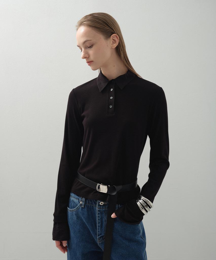 LOVENTINA Contour Polo Shirt Top_Black