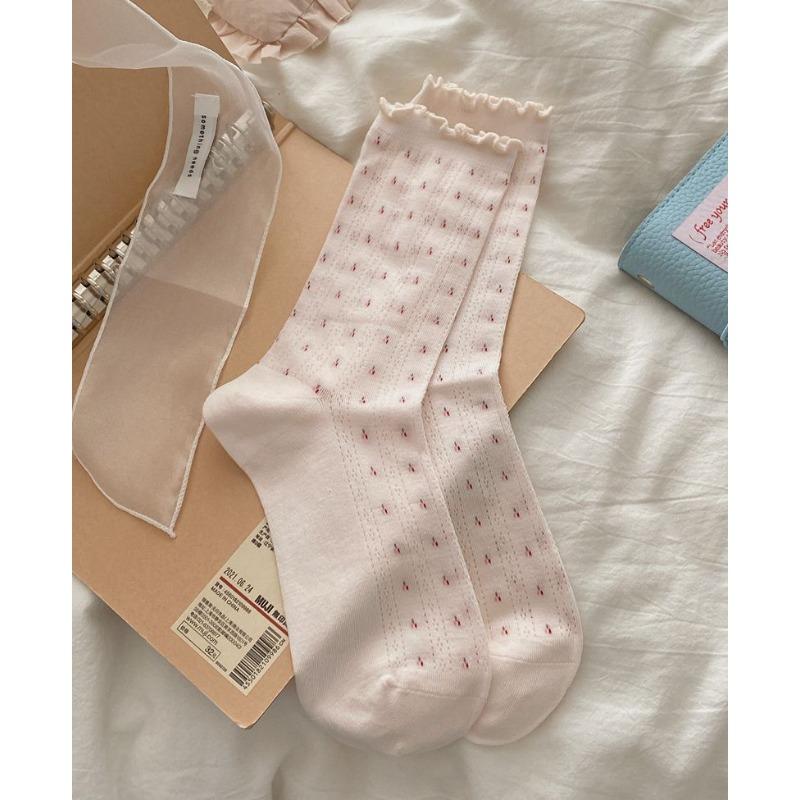 Женские весенне-летние тонкие дышащие сетчатые носки-гольфы без косточек Юэцзы с мелким цветочным принтом и отделкой «деревянное ушко»