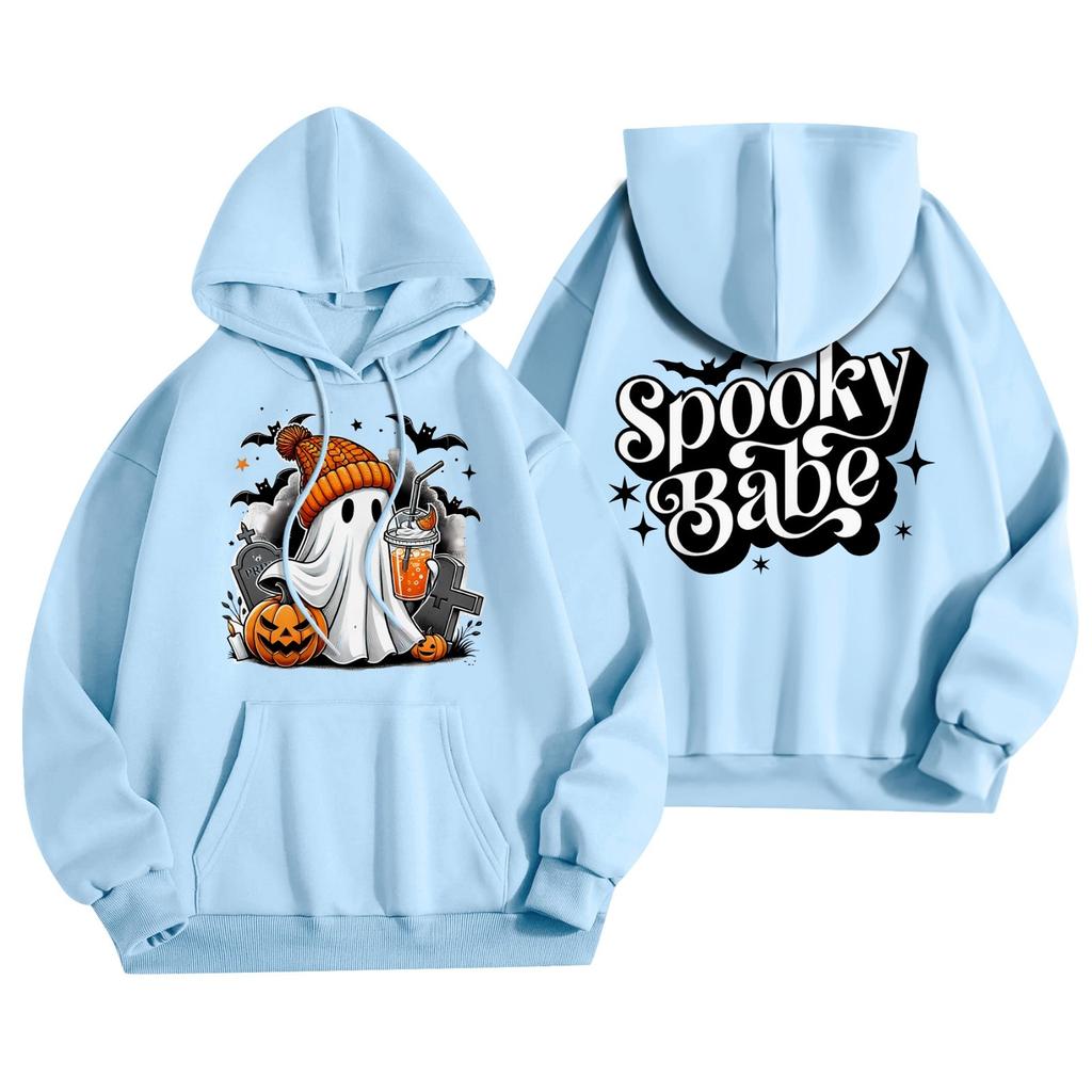 Женская мода, легкий женский свитер с длинными рукавами и карманами, толстовка с капюшоном на Хэллоуин