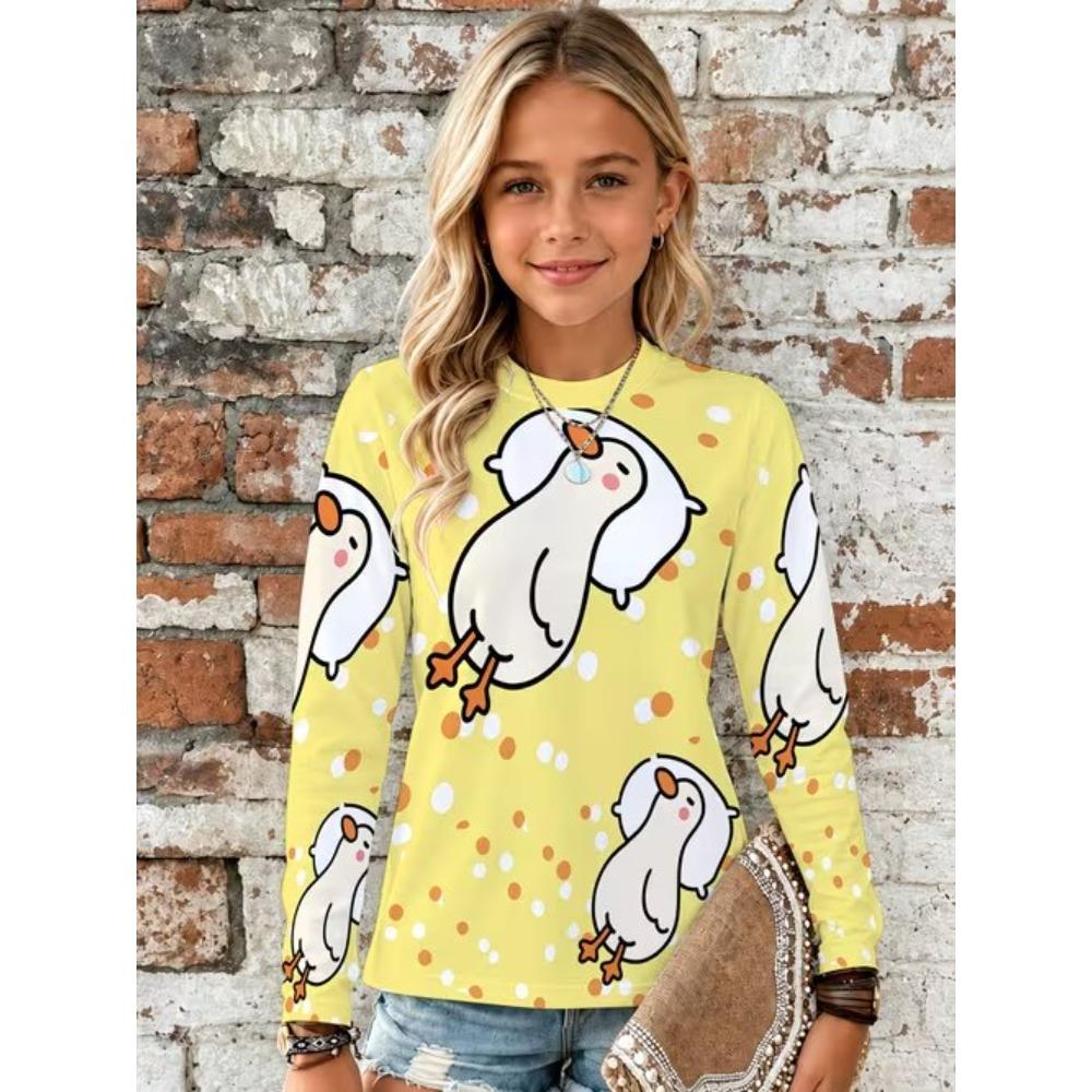 Kids Crew Neck Long Sleeve T‑Shirt, Shiny Cartoon 3D Print Casual Loose Halloween Party Daily Wear Tops for Children