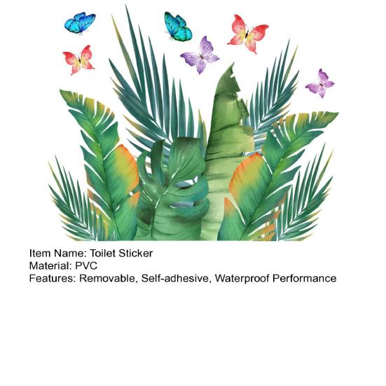 Наклейка на унитаз с зелеными растениями и бабочками, съемная самоклеящаяся водостойкая ПВХ гостиная, настенная наклейка для ванной комнаты, украшение для крышки унитаза