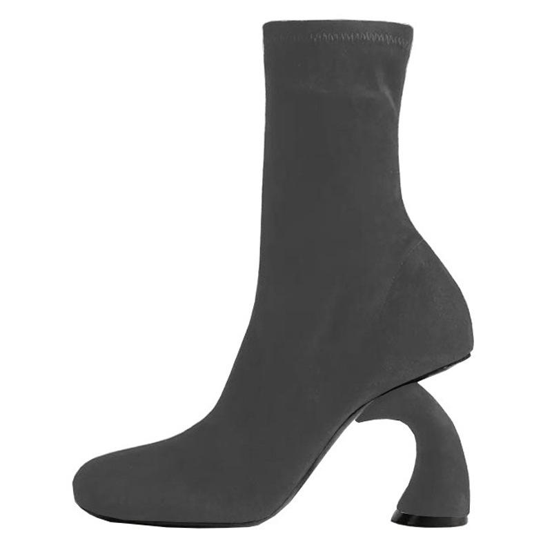 Модные Новые 9см Необычные Высокие Каблуки Черные Красные Короткие Ботинки Европейский Американский Осень Зима Мода Высокие Каблуки До Щиколотки Женские Ботинки Размеры 43