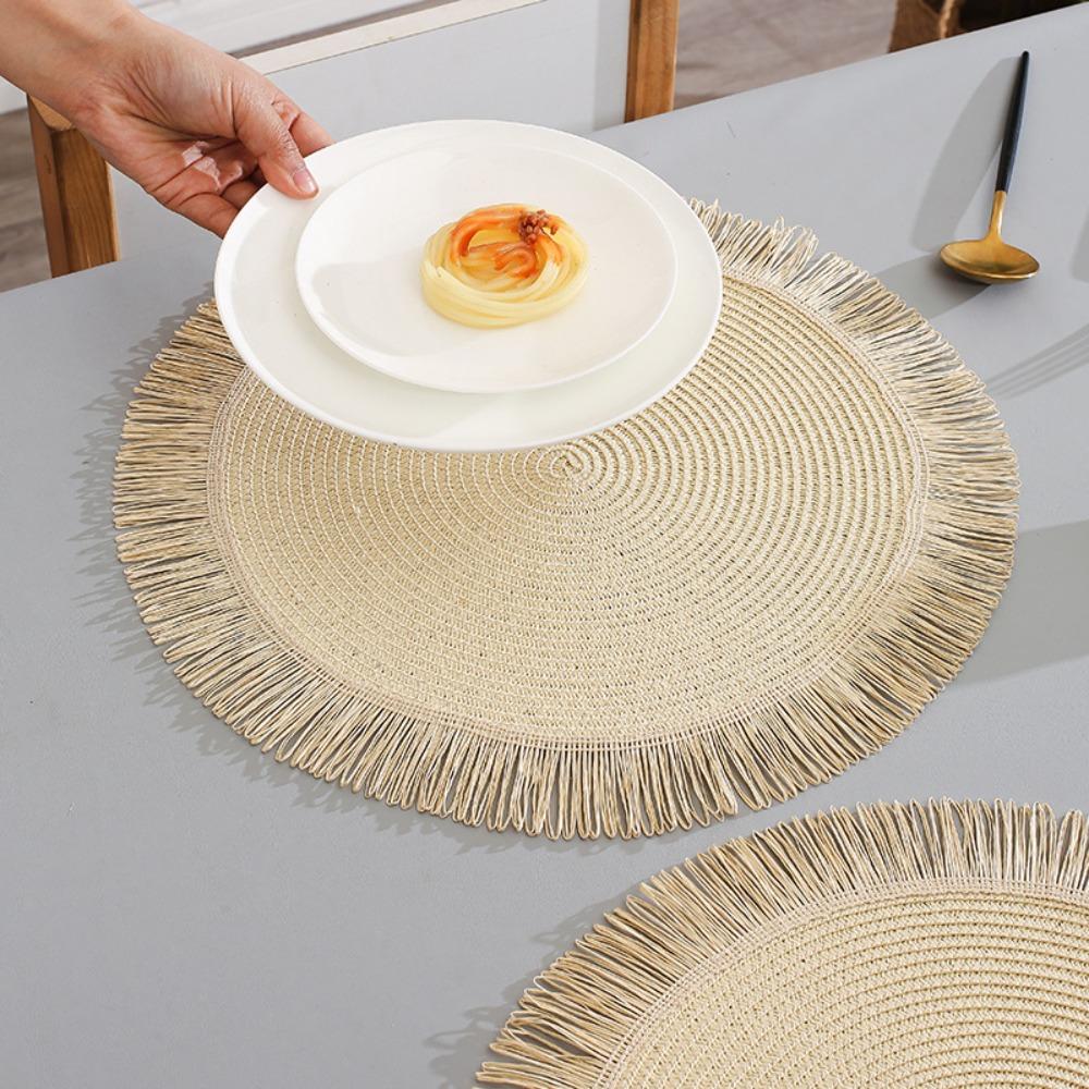 Round Heat Resistant Place Mat with Tassel Dining Table Mat Braided Placemat  Home