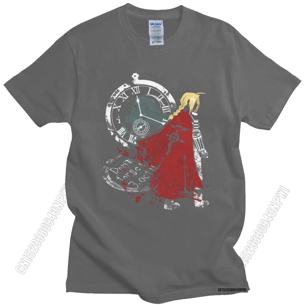 Fullmetal Alchemist T Shirt Men Pure Cotton Elric Edward Brotherhood Tshirt Anime Fma Tees O-Neck Manga T-Shirt Clothes