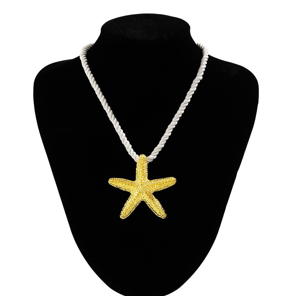 Exaggerated Big Starfish Pendant Necklace for Women Punk White Thick Rope Chain Choker Necklace Party Zircon