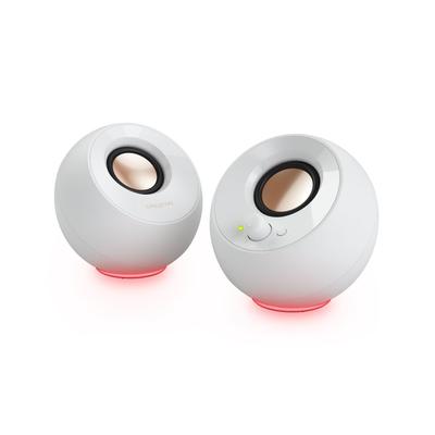 Creative Pebble SE White Оснащен подсветкой RGB Аудиовход Штыревой разъем Блок питания Разъем USB C Динамик, направленный вверх под углом 45 градусов Пассивный бас