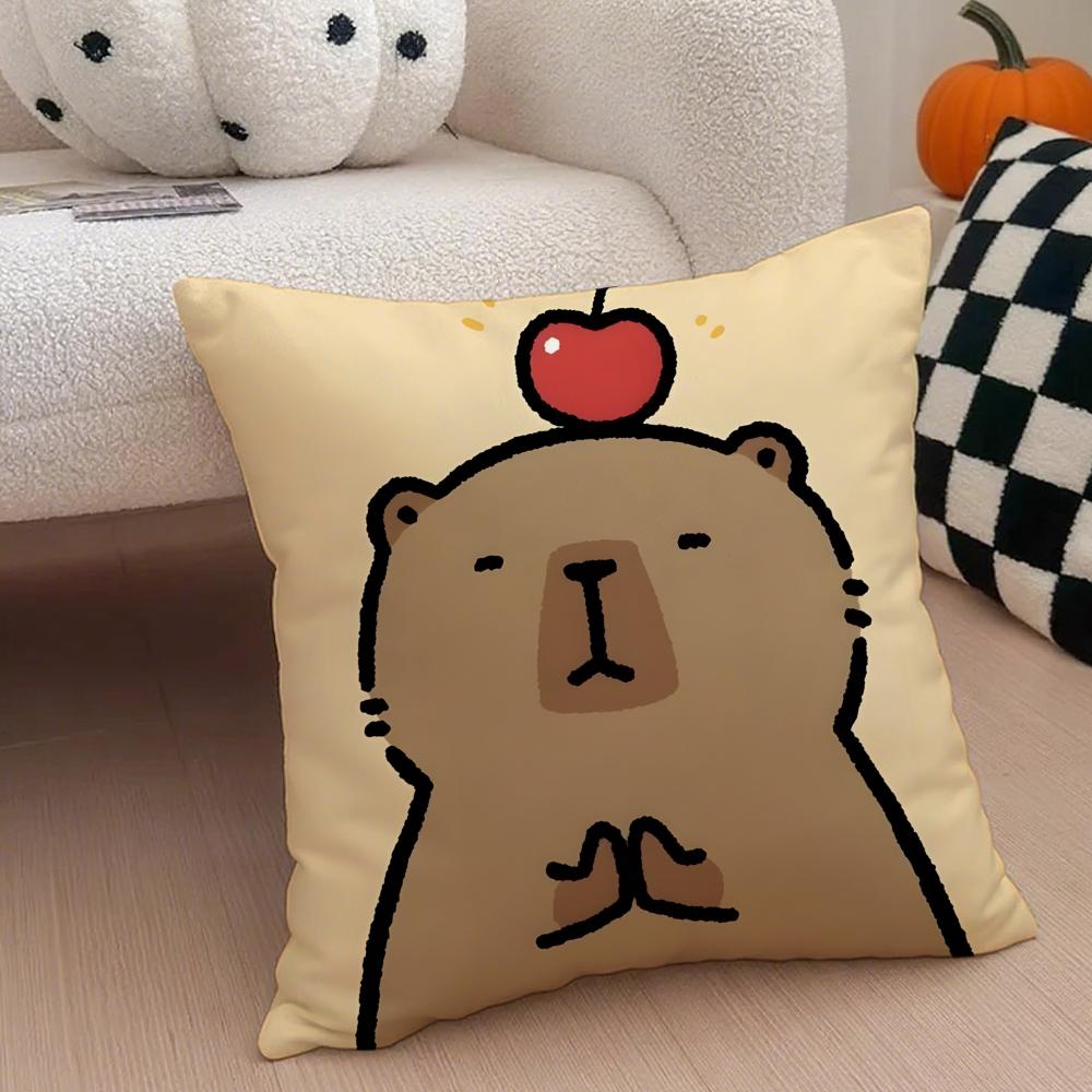 Cute Animal Cartoon Companion Capybara Cushion Cover Throw Pillow Cover Hidden Button Durable Polyester Chair Cushion