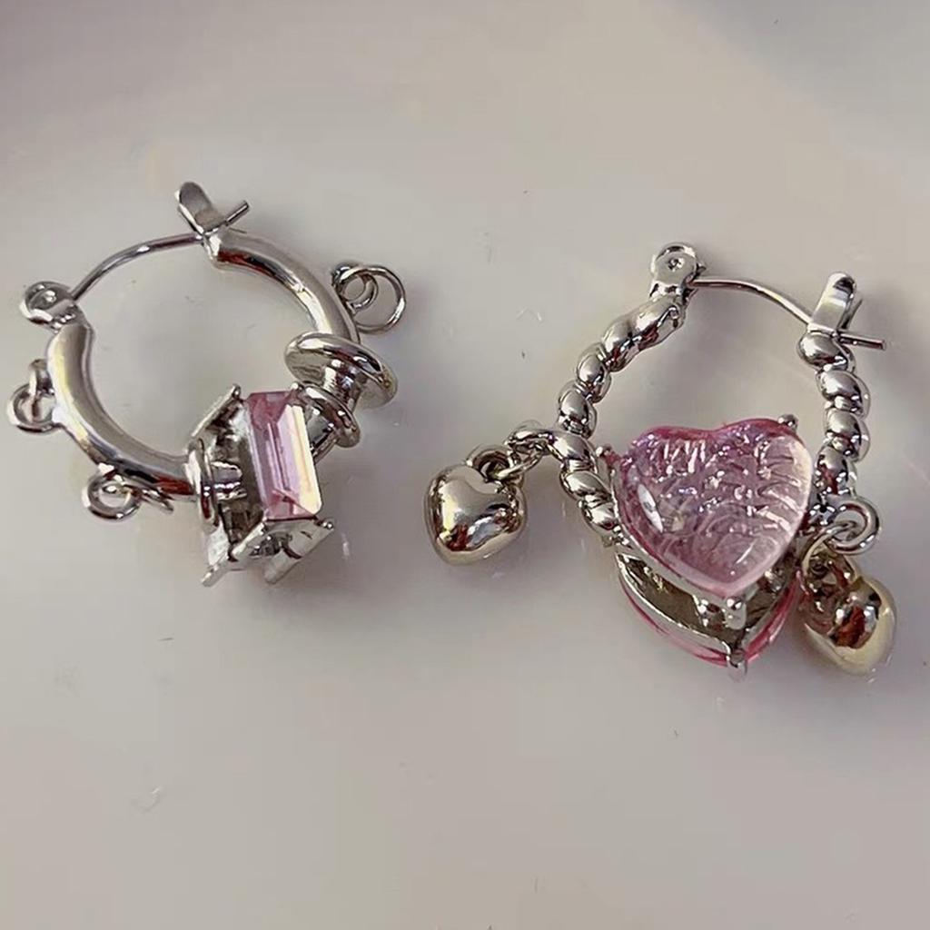 Colorful Asymmetrical Enamel Heart Earrings Dopamine Flowers Trend Women Girls Cute Handmade Hoop Earrings Holiday Jewelry Gifts