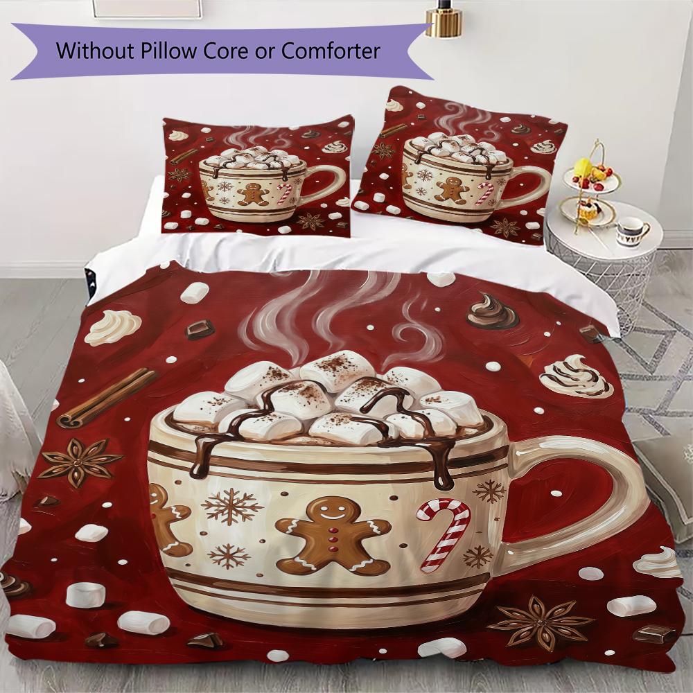 Hot Cocoa Delight Pattern Bedding uilt Set uilt Cover Pillowcase Home Decoration Birthday Gift (1 * duvet cover + 2 * pillowcase without core)_XIA