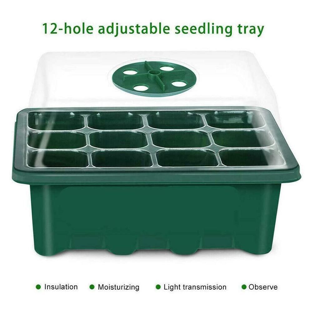 12 Hole Seedling Tray Seed Starter Tray Greenhouse Grow Trays Humidity Adjustable Plant Starter Kit