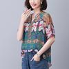 Ethnic Style V-Neck Retro Summer Shirt - Loose Fit, Short Sleeve, Lightweight Top for Women