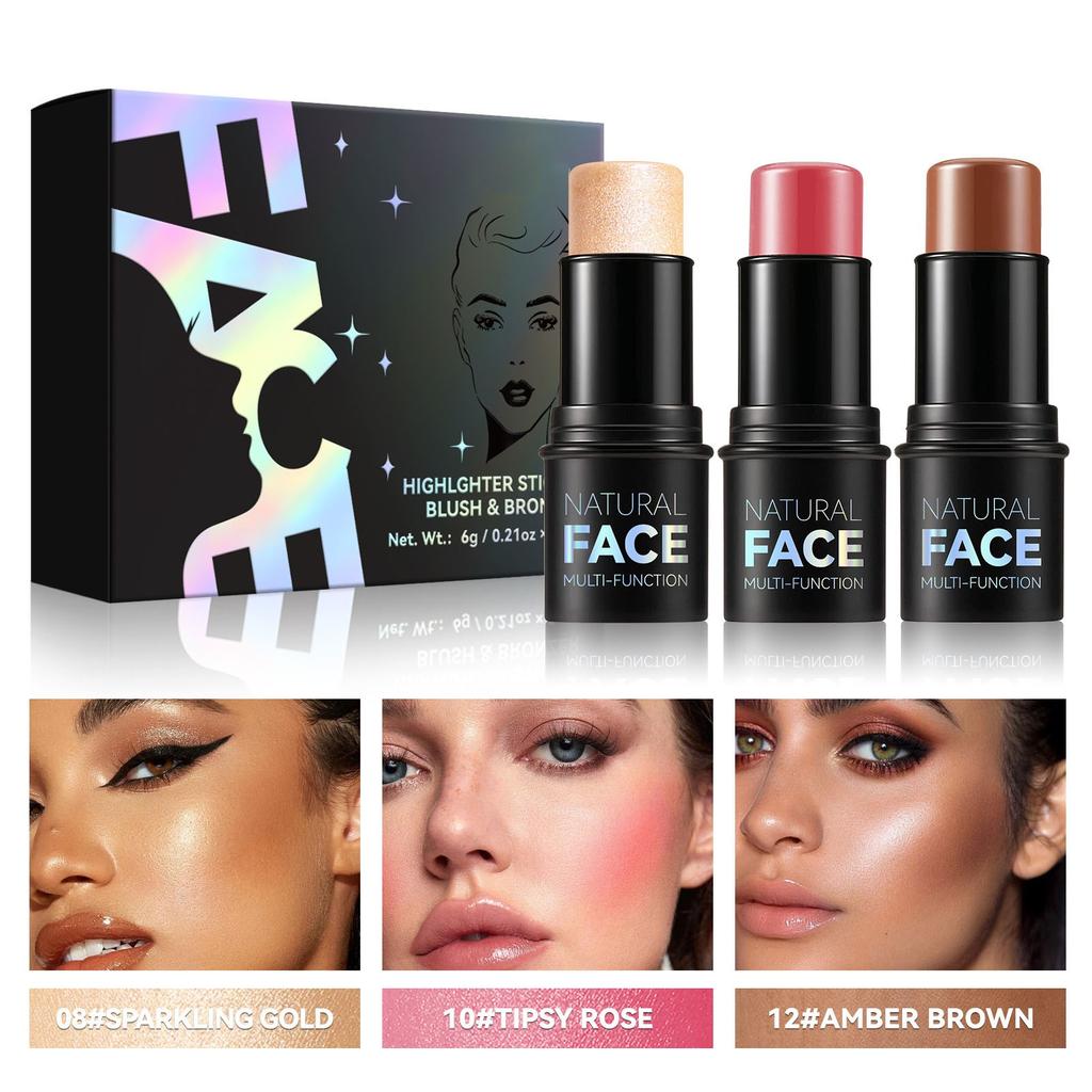 Бальзам Profile Sticks Shades с хайлайтером, бронзатором и румянами, нежирный и водостойкий контурный карандаш, легко скульптурирующий лицо, 3*6 г