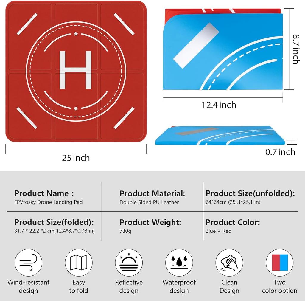 Nighttime Reflective Drone Landing Pad,Fast-fold Double Sided Waterproof Landig Pad Weighted for DJI Mini 5 Pro/ 4/3 Pro/Mini 4k / Mavic 4 / Air 3s