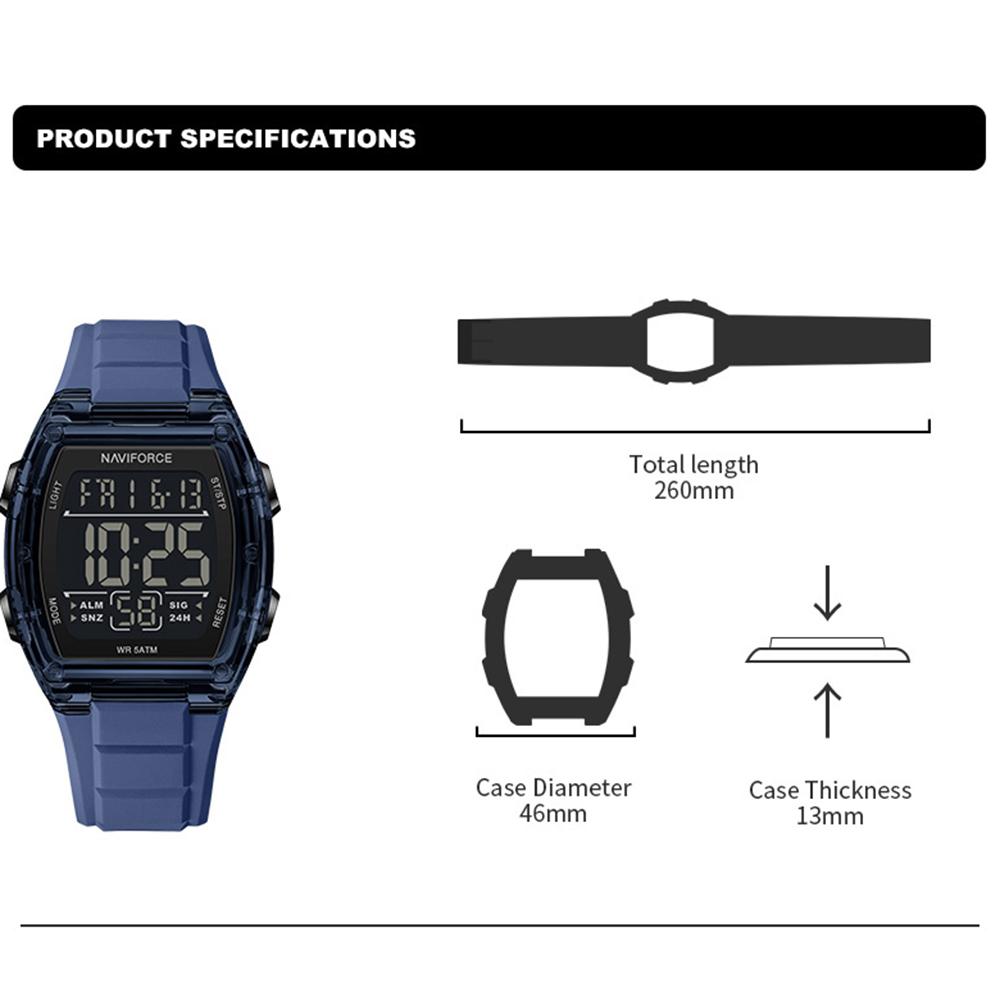 Naviforce Original Outdoor Men Boys LCD Digital Watch Calendar Chronograph Waterproof Night Pattern Silicone Strap Casual Fashion Watch NF6106