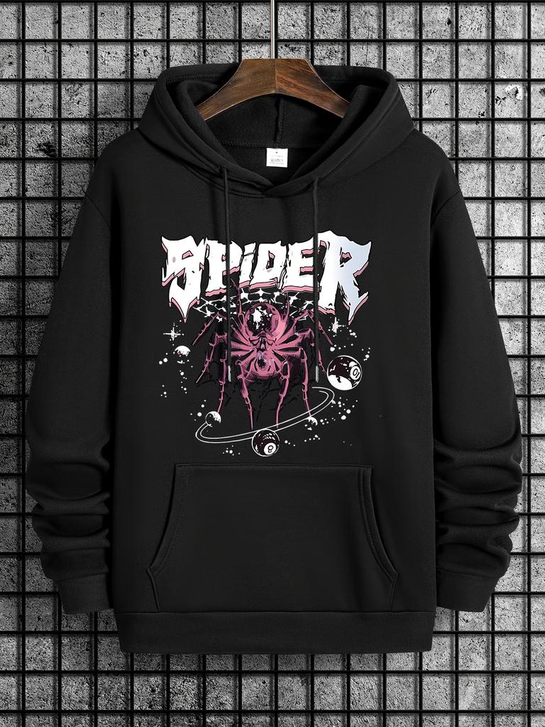 Осенняя стильная свободная толстовка с принтом паука, однотонная, с капюшоном, из полиэстера, мужская, простая, повседневная