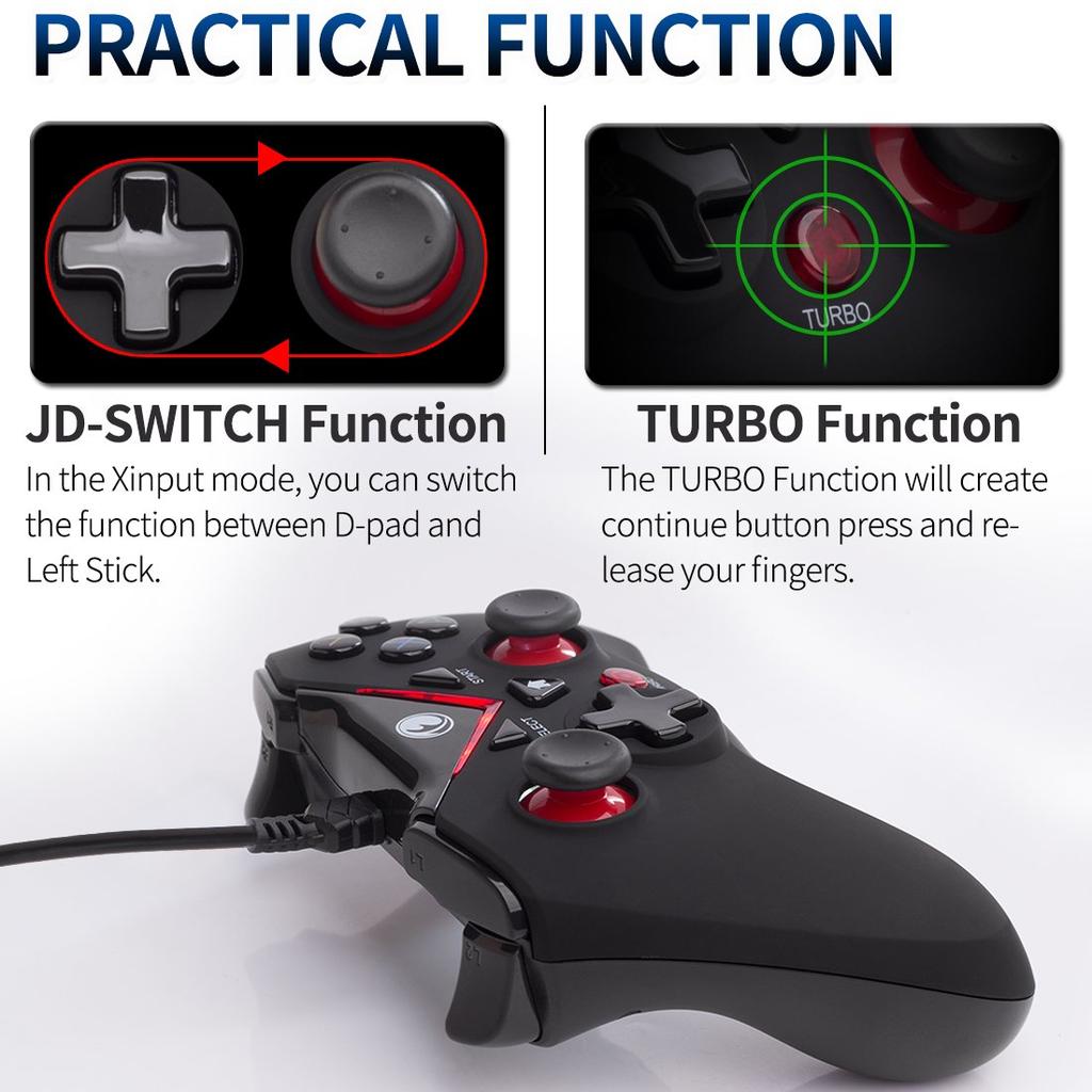 IFYOO V-one Wired USB Game Controller Gamepad Joystick (Windows XP/7/8/10) & Steam & Android & PS3 - [Red]
