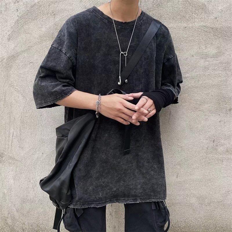 Летняя классическая ретро винтажная модная мужская футболка, потертая из минералов, потертая мужская уличная одежда, окрашенная в кислоту, унисекс, повседневная