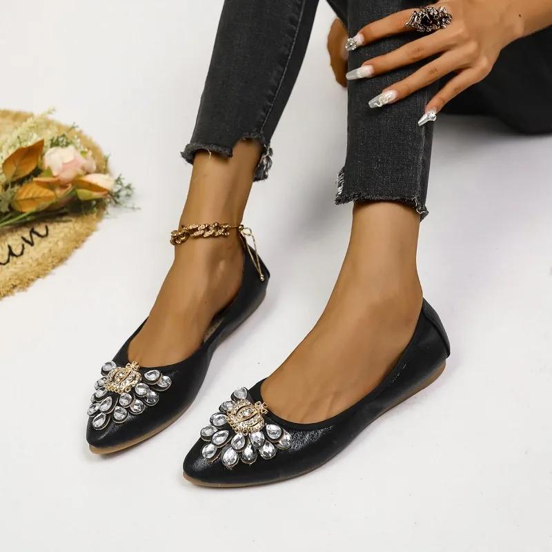 Fashion Hot Sale Shoes Female 2024 New Luxurious Crystal Fashion Women Shoes Soft and Comfortable Foldable Women's Flats Shoes Zapatos