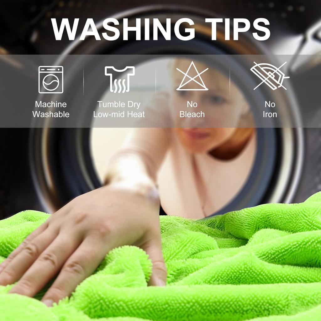 1400g Microfiber Car Drying Towel Extra Thick Green Grey Twisted Loop Auto Detailing Cloth Ultra Absorbent Lint Free Car Washing Drying Towel