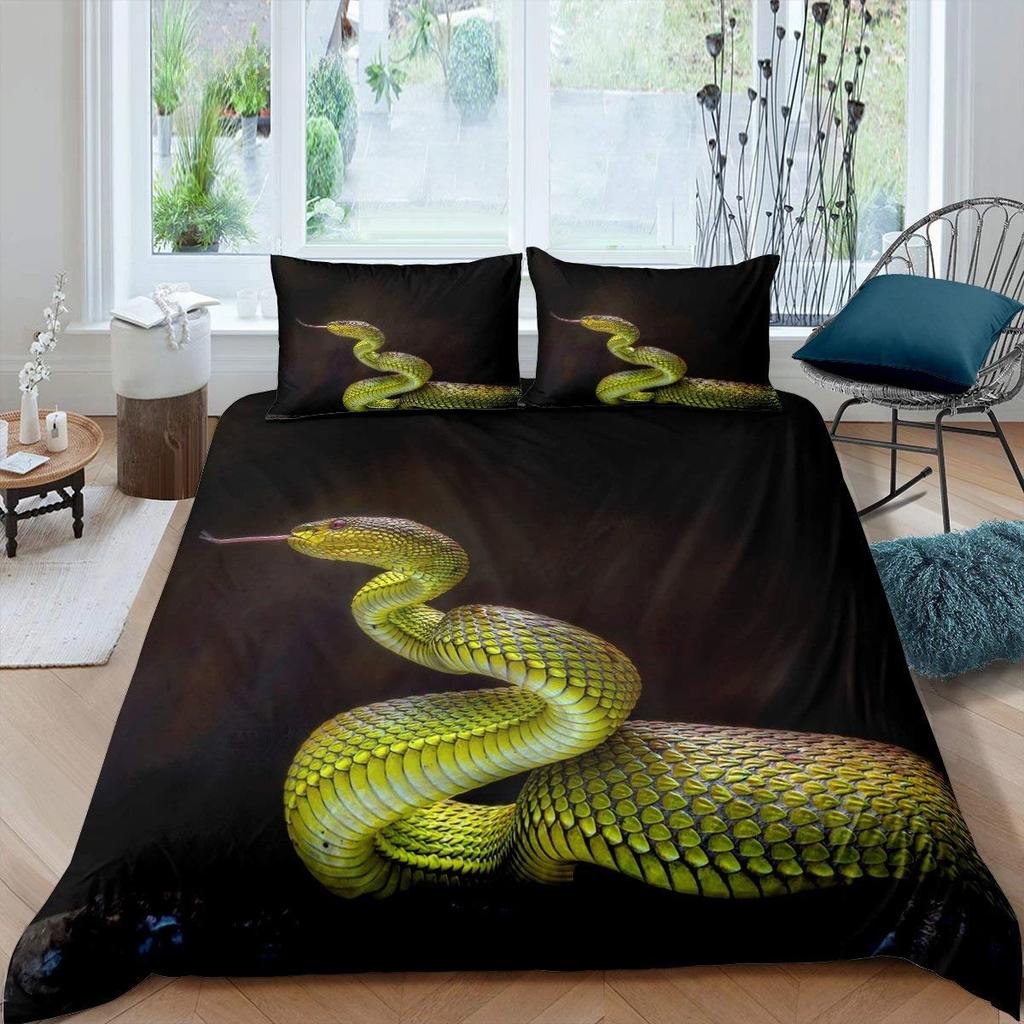 Snake Duvet Cover Set 3D Python Palm Leaf Bedding Set King Size Reptile Tropical Theme Quilt Cover For Kids Boys Girls Teens