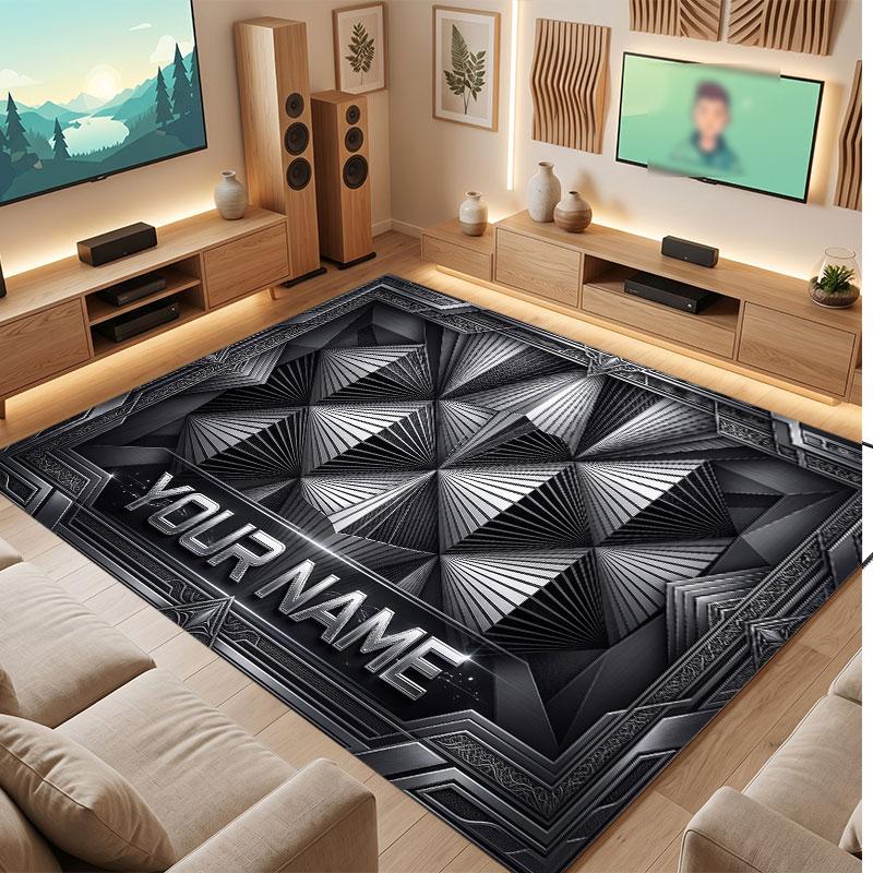 Abstract Geometric Theme Crystal Velvet Floor Rug Personalized Custom Name Text Warm Carpet Home Decoration