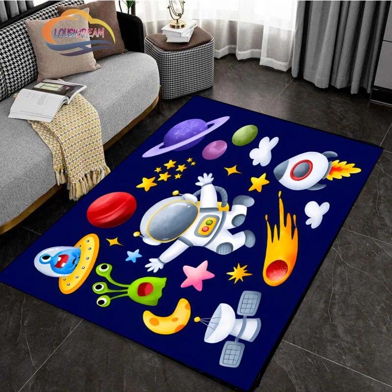 Cartoon Space Rug Universe Ufo and Many Planets In Galaxy Carpet Solar System Living Room Bedroom Fashion Decoration