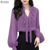 Women Ruffles V-Neck Casual Long Sleeve Blouse