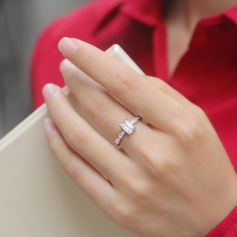 Bague Ringen Кольцо из серебра S925 с квадратным муассанитом и платиновым покрытием 1 карат для женщин
