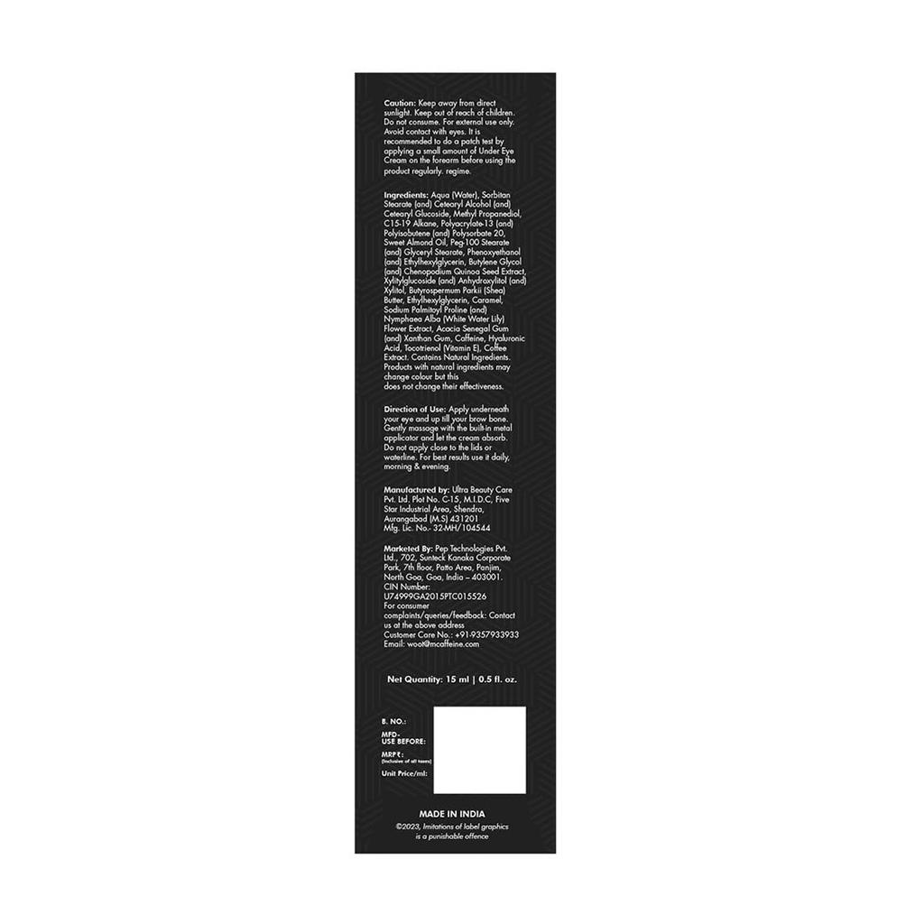 mcaffeine Coffee Under Eye Cream Gel 15 Gm Pack for Dark Circles, Puffiness & Fine Lines with Cooling Applicator