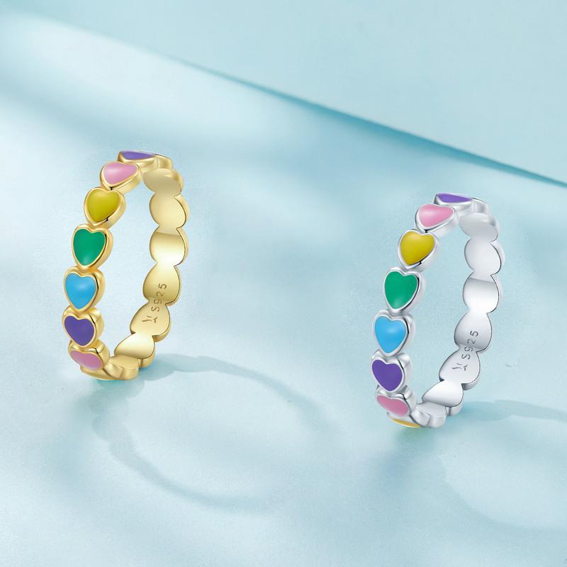 Женское кольцо BAMOER из стерлингового серебра 925 пробы с радужными сердечками