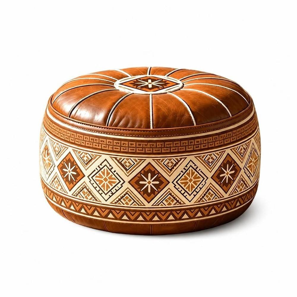 PU Leather Storage Ottoman Round Shape Floor Seat Cushion New Round Pouf Cover Living Room