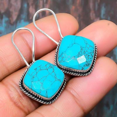 Санта-Роза Бирюзовый драгоценный камень стерлингового серебра 925 пробы Уникальная ювелирная серьга ручной работы